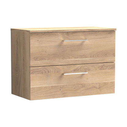 [BFLE3026W] Balterley Level Modern Bathroom 800mm Wall Hung 2 Soft Close Drawer Vanity Unit with Worktop, 558 x 805 x 390mm, Bleached Oak - Cutout