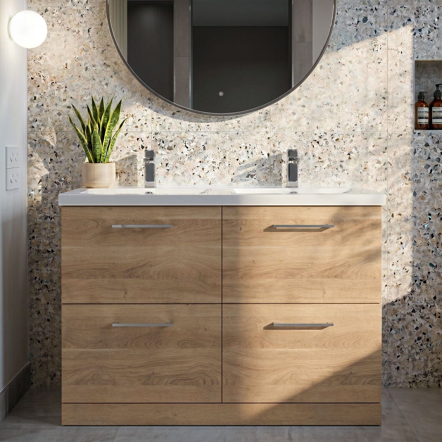 [BFLE3033C2] Balterley Level 1200mm Floor Standing 4 Drawer Vanity Unit with Double Basin, Handles & Overflow for Bathroom Storage Gloss White - Silo