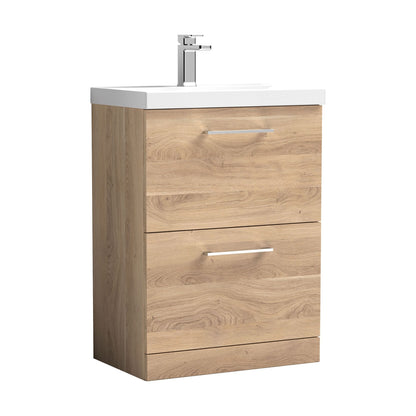 [BFLE3033D] Balterley  Contemporary Bathroom Floor Standing 2-Drawer Vanity & Basin, Bleached Oak, 600mm - Cutout