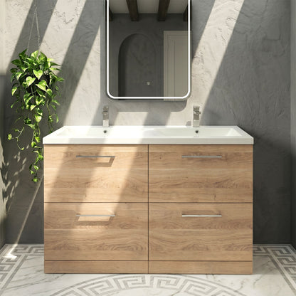 [BFLE3033F2] Balterley Level 1200mm Floor Standing 4 Drawer Vanity Unit with Double Basin, Handles & Overflow for Bathroom Storage Gloss White - Silo