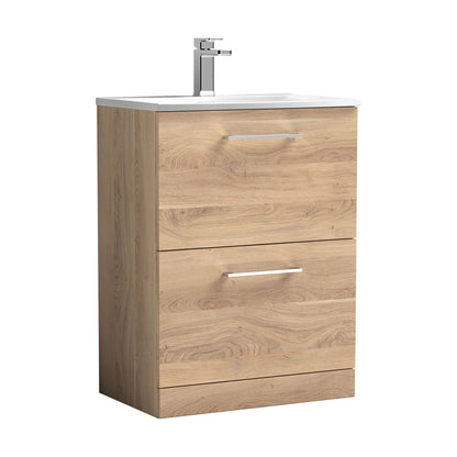 [BFLE3033G] Balterley  Modern Bathroom Floor Standing 2-Drawer Vanity & Basin, Bleached Oak, 600mm - Cutout