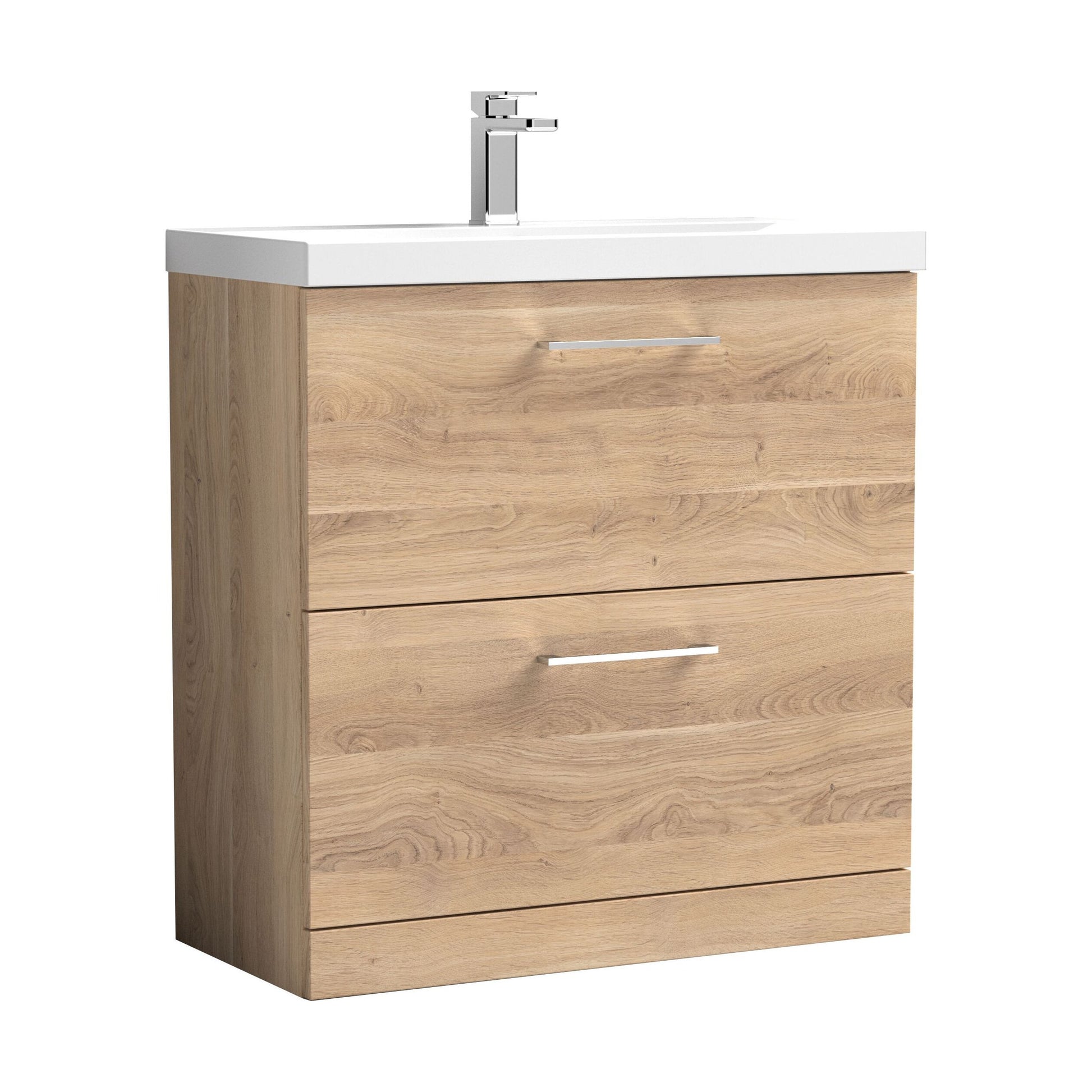 [BFLE3035A] Balterley Contemporary Bathroom Floor Standing 2 Soft-Close Drawer Vanity Unit & Mid-Edge Ceramic Basin, Bleached Oak, 800 mm - Cutout
