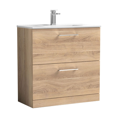 [BFLE3035B] Balterley  Contemporary Bathroom 2 Soft Close Drawer & Minimalist Floor Standing Vanity Unit Basin, Bleached Oak, 800mm - Cutout