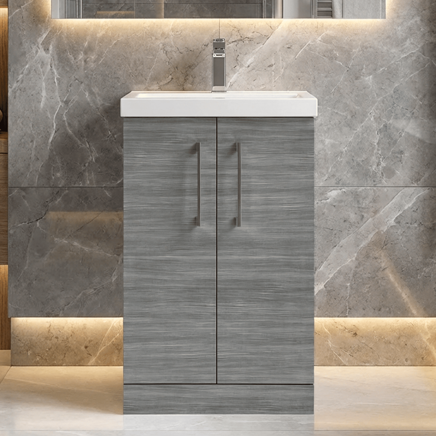 [BFLE501A] Contemporary Floor Standing Vanity Unit with Mid-Edge Basin, Choice of Size - Silo