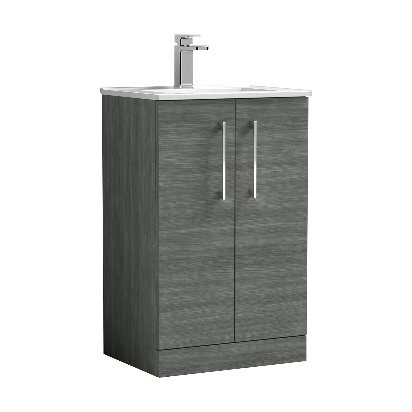 [BFLE501B] Balterley  Contemporary Bathroom 2 Soft Close Door & Minimalist Floor Standing Vanity Unit Basin, Anthracite Woodgrain, 500mm - Cutout