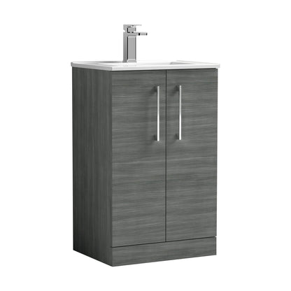 [BFLE501B] Balterley  Contemporary Bathroom 2 Soft Close Door & Minimalist Floor Standing Vanity Unit Basin, Anthracite Woodgrain, 500mm - Cutout