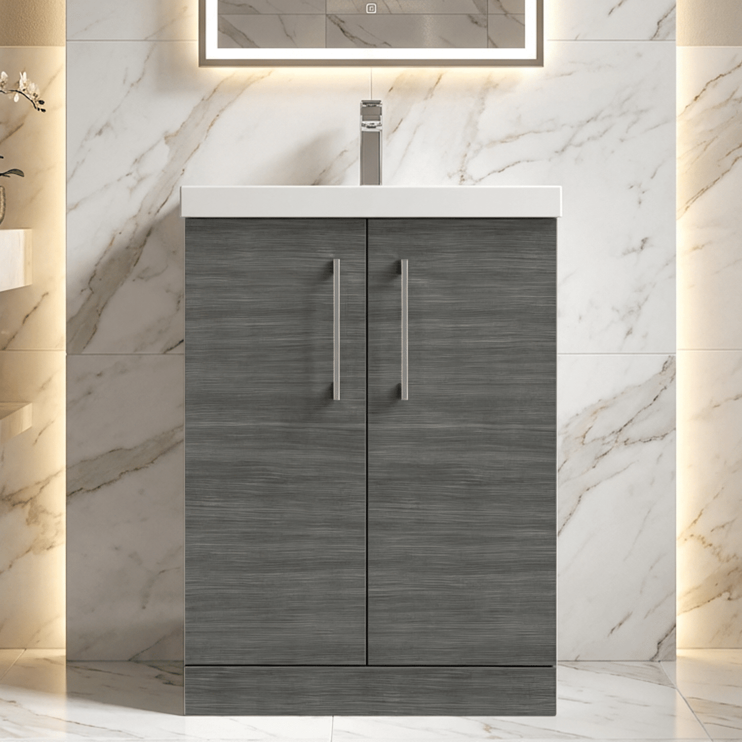 [BFLE503A] Contemporary Floor Standing Vanity Unit with Mid-Edge Basin, Choice of Size - Silo