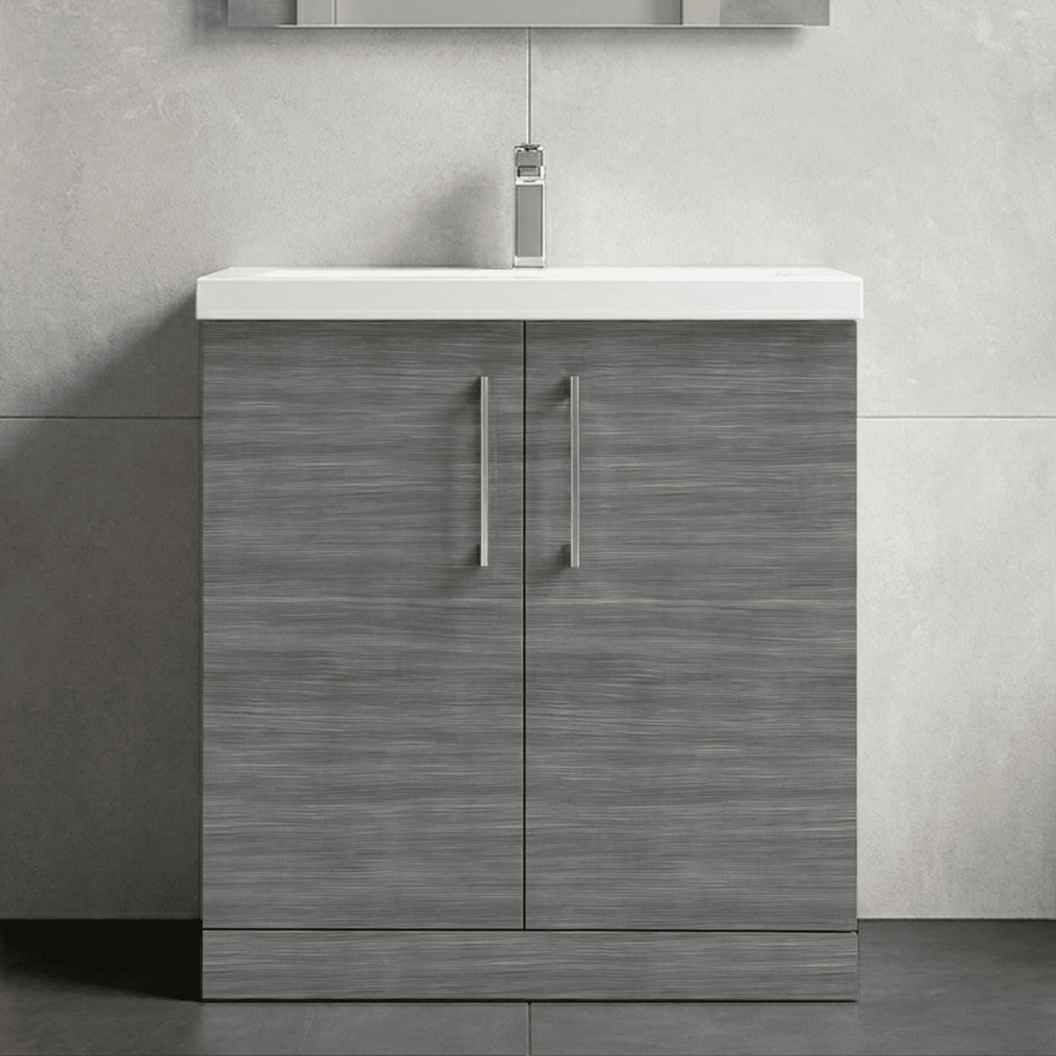 [BFLE505A] Contemporary Floor Standing Vanity Unit with Mid-Edge Basin, Choice of Size - Silo
