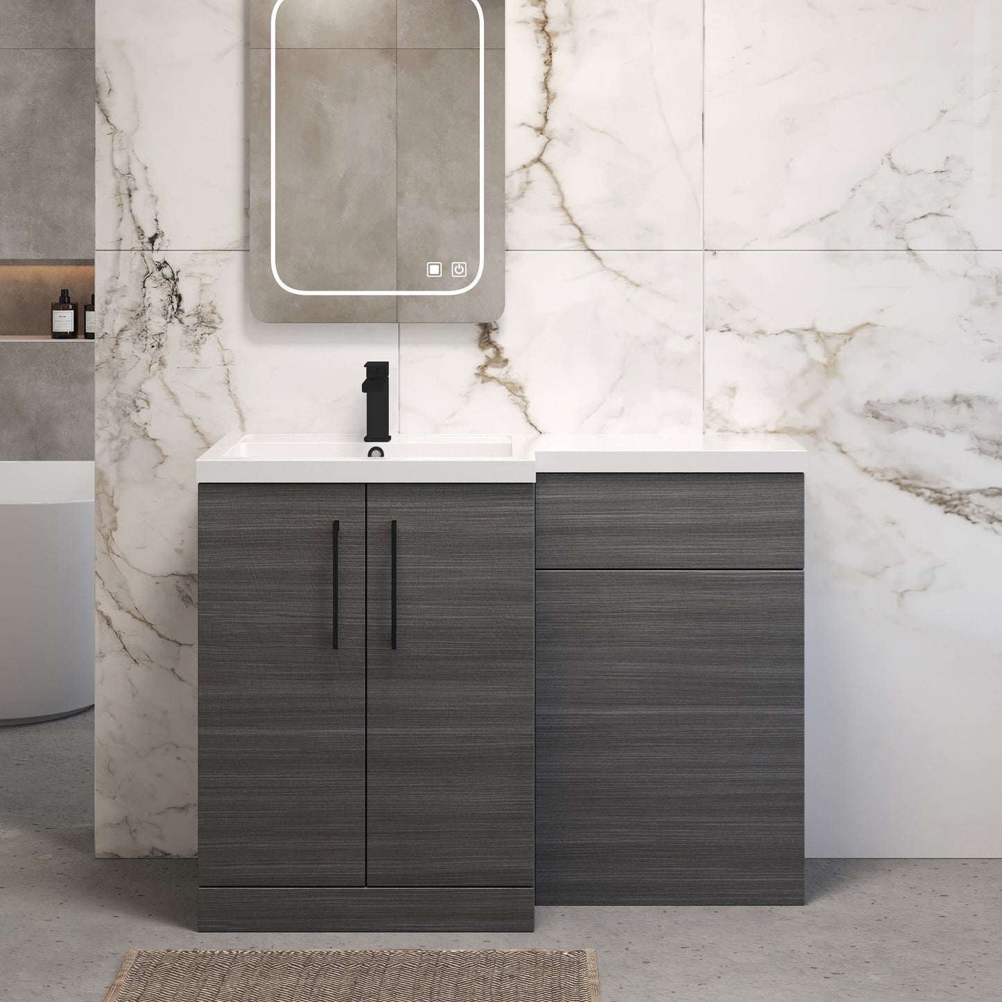 [BFLE511LH018] Bramshall Combination Vanity Unit with Basin & WC, Left Hand, 1100mm x 390mm - Choice of Colour and Handle Finish - Lifestyle 1
