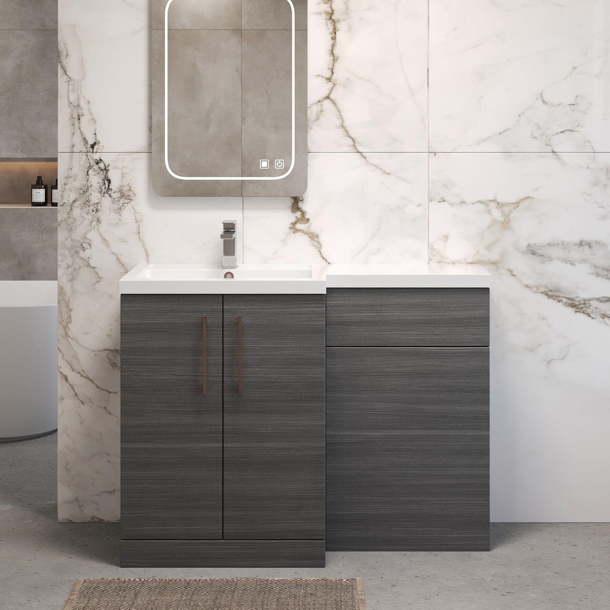 [BFLE511LH019] Bramshall Combination Vanity Unit with Basin & WC, Left Hand, 1100mm x 390mm - Choice of Colour and Handle Finish - Lifestyle 1