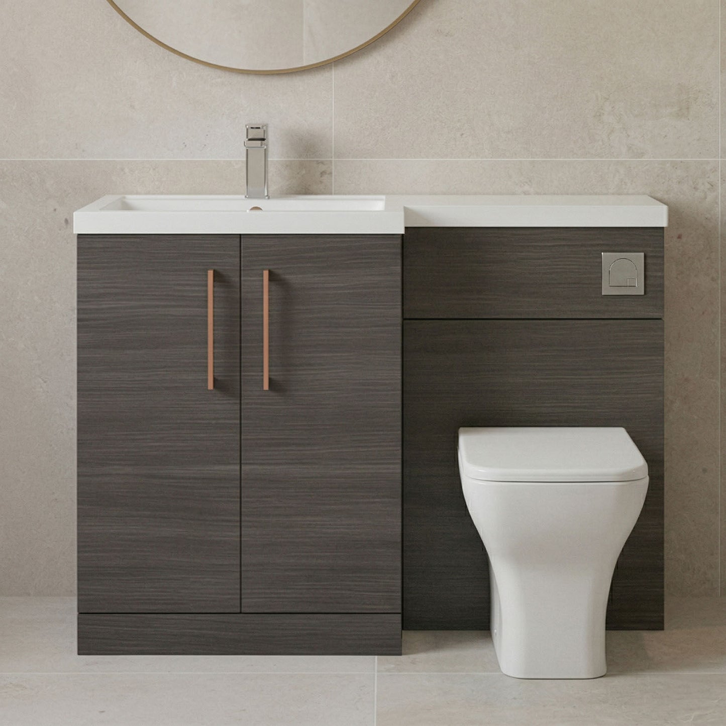 [BFLE511LH019] Bramshall Combination Vanity Unit with Basin & WC, Left Hand, 1100mm x 390mm - Choice of Colour and Handle Finish - Silo