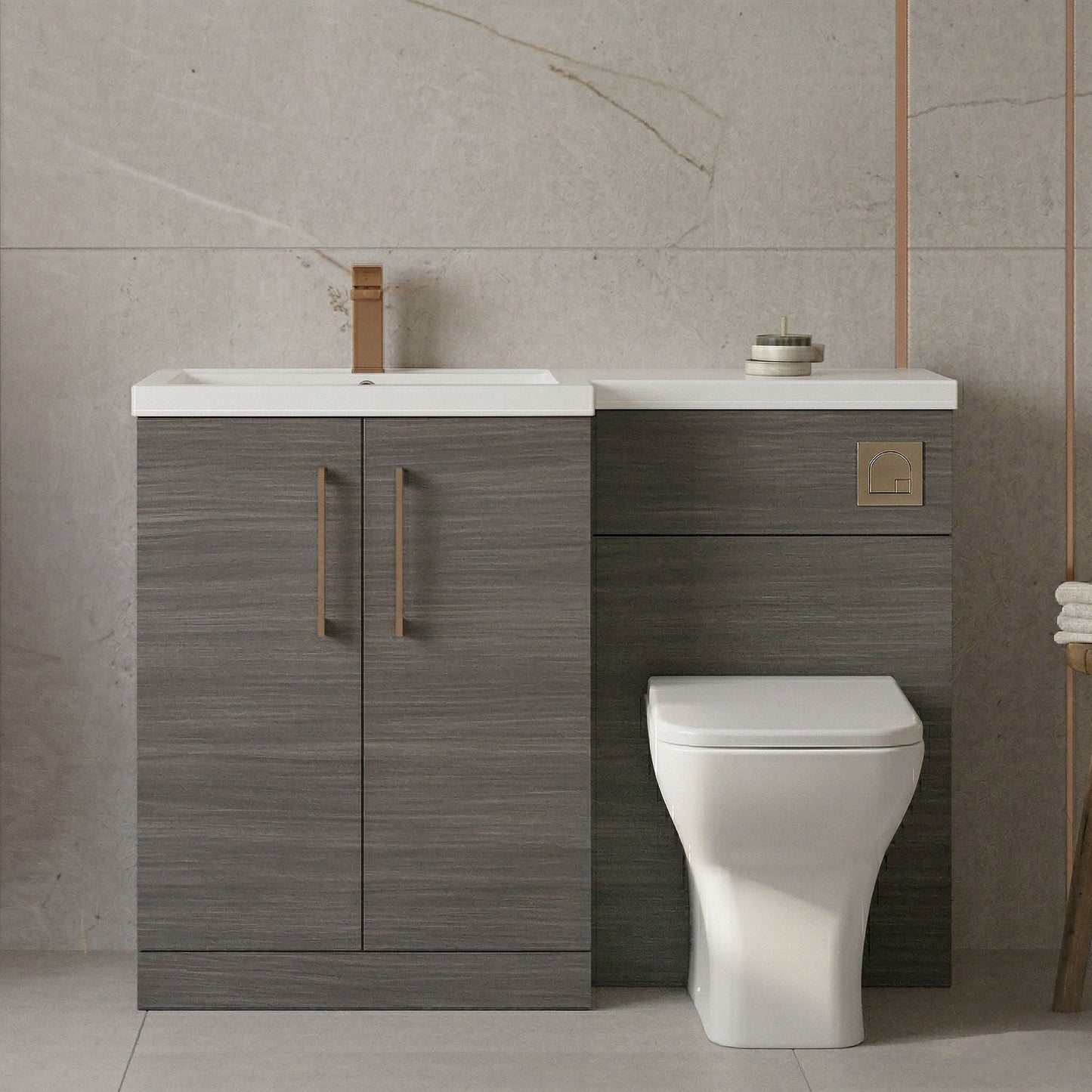 [BFLE511LH1516] Bramshall Combination Vanity Unit with Basin & WC, Left Hand, 1100mm x 390mm - Choice of Colour and Handle Finish - Silo