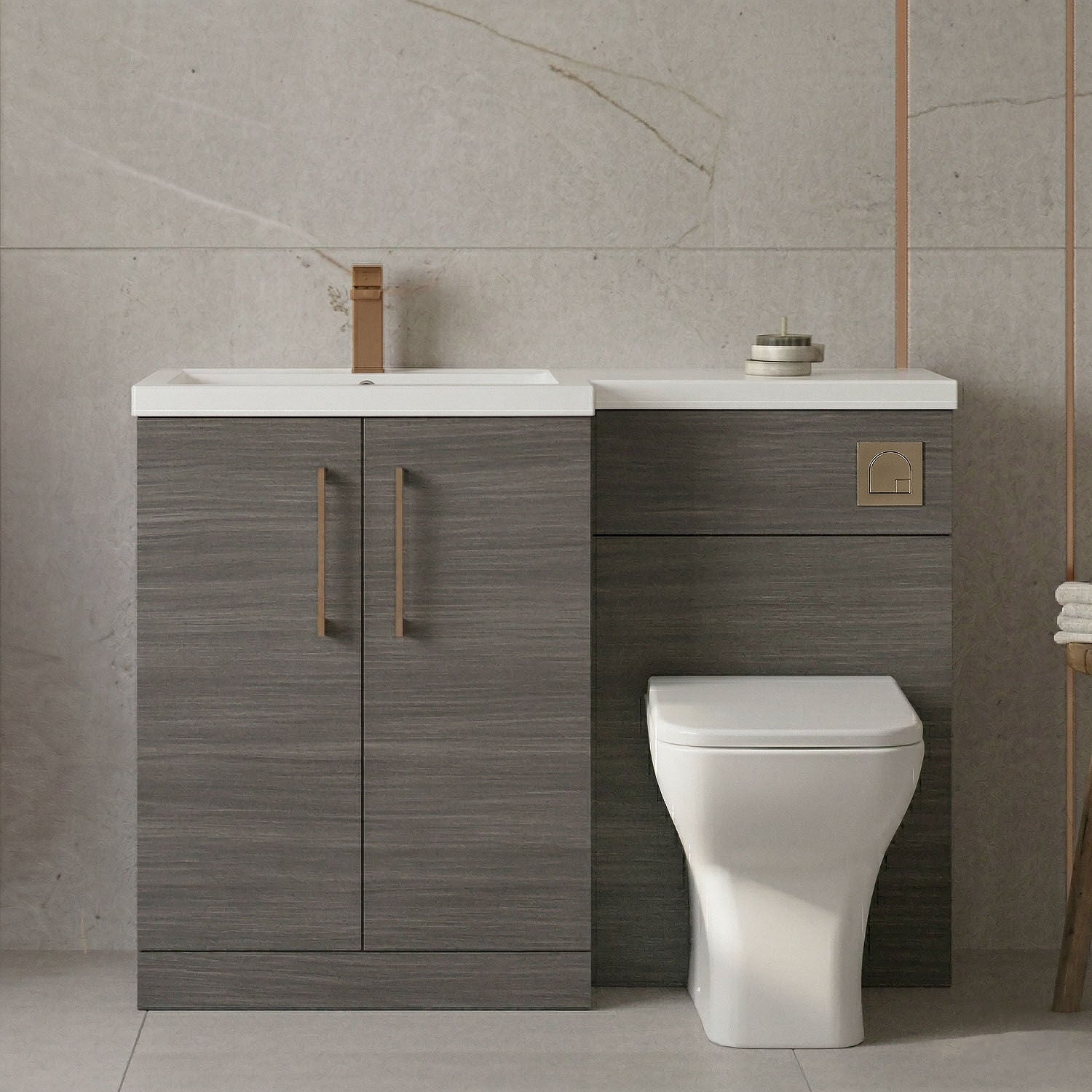 [BFLE511LH1516] Bramshall Combination Vanity Unit with Basin & WC, Left Hand, 1100mm x 390mm - Choice of Colour and Handle Finish - Silo