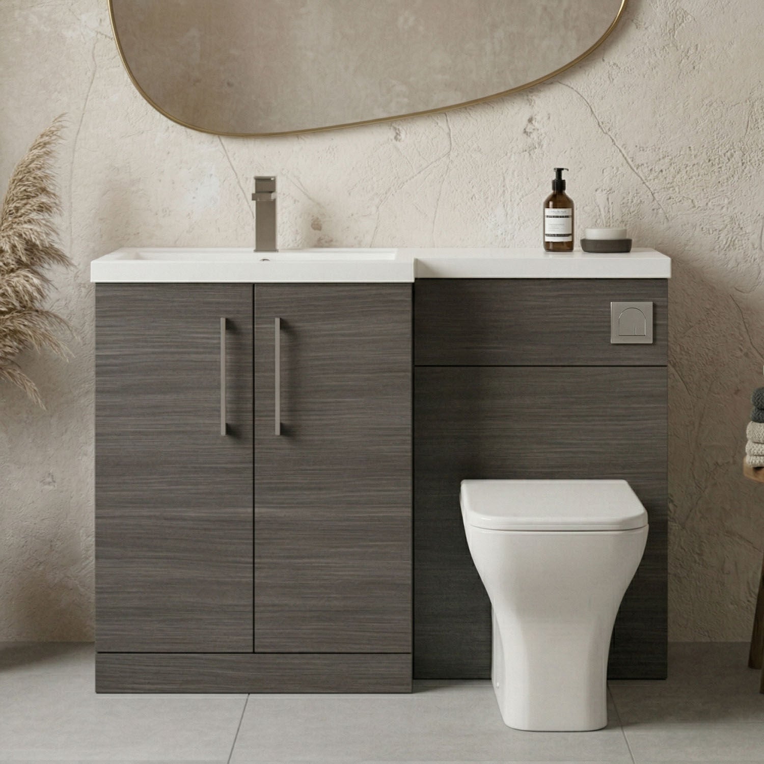 [BFLE511LH716] Bramshall Combination Vanity Unit with Basin & WC, Left Hand, 1100mm x 390mm - Choice of Colour and Handle Finish - Silo