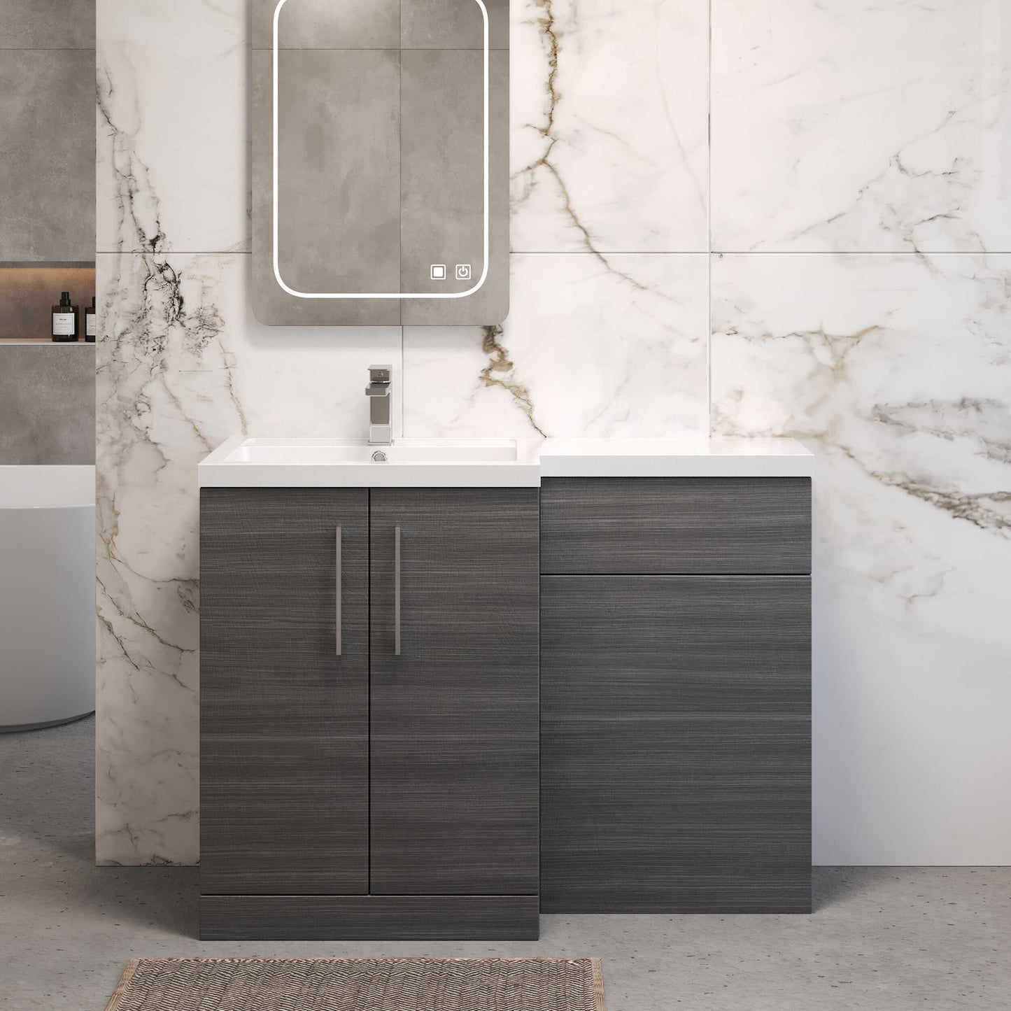 [BFLE511L] Bramshall Combination Vanity Unit with Basin & WC, Left Hand, 1100mm x 390mm - Choice of Colour and Handle Finish - Lifestyle 1
