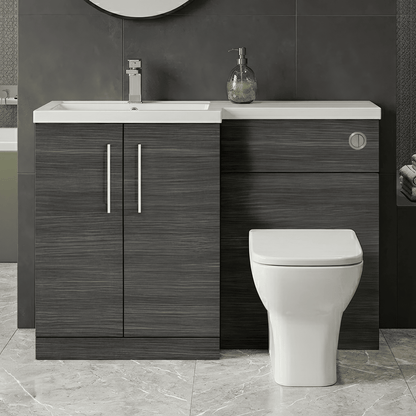 [BFLE511L] Bramshall Combination Vanity Unit with Basin & WC, Left Hand, 1100mm x 390mm - Choice of Colour and Handle Finish - Silo