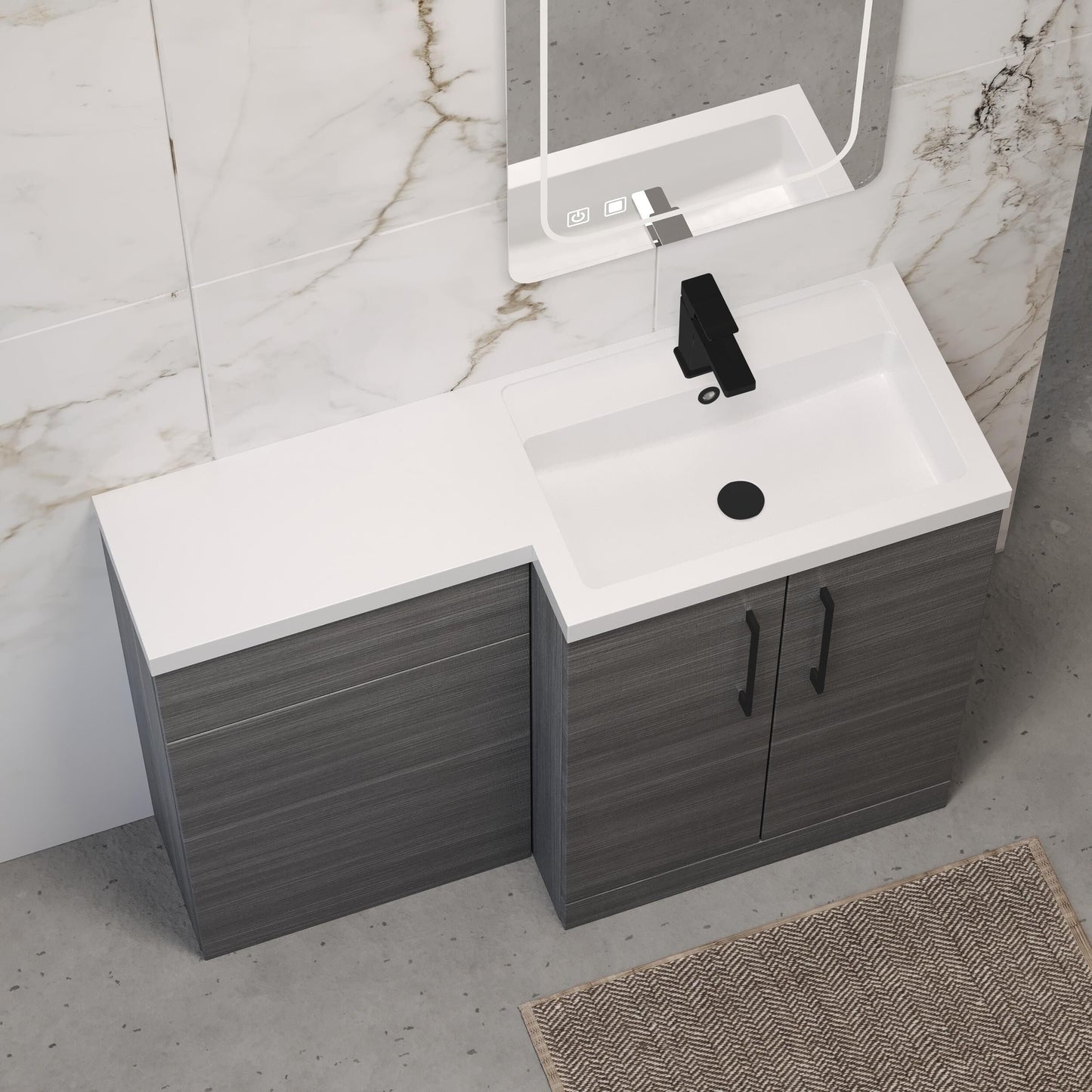 [BFLE511RH018] Bramshall Combination Vanity Unit with Basin & WC, Right Hand, 1100mm x 390mm - Choice of Colour and Handle Finish - Lifestyle 2
