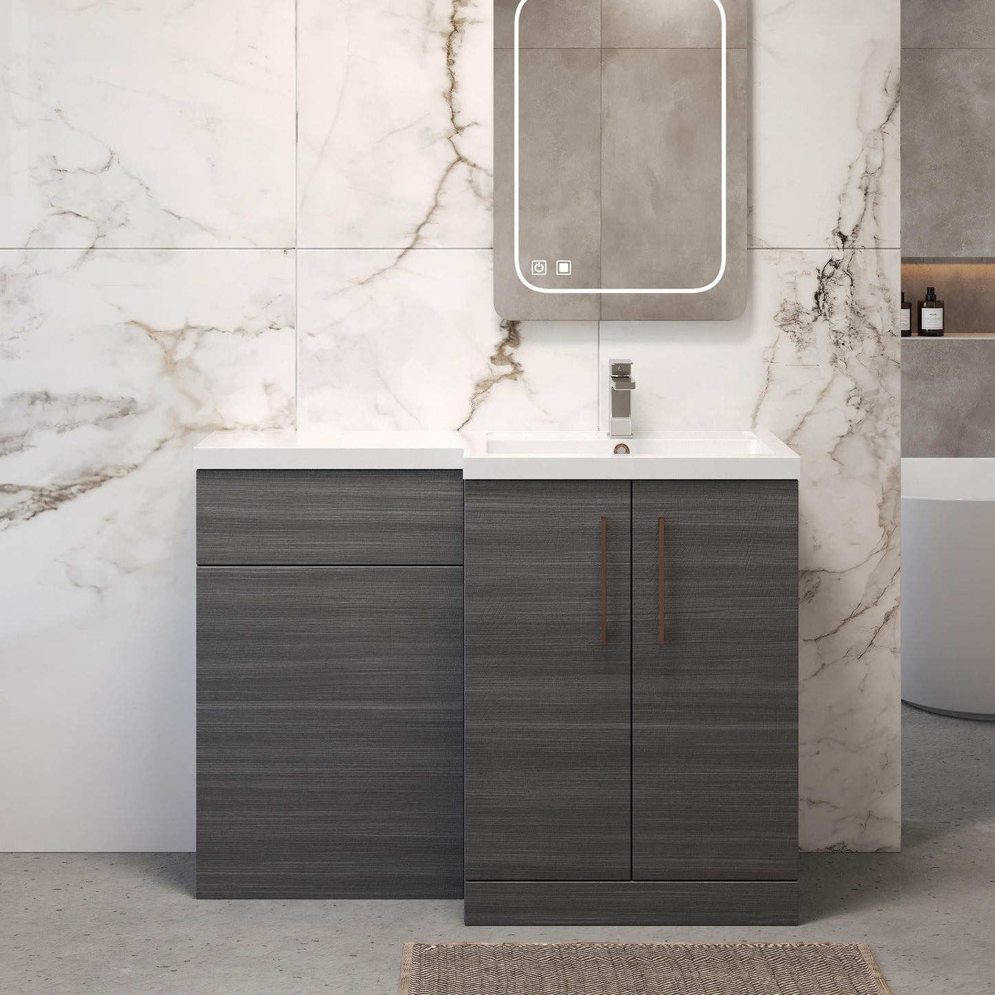 [BFLE511RH019] Bramshall Combination Vanity Unit with Basin & WC, Right Hand, 1100mm x 390mm - Choice of Colour and Handle Finish - Lifestyle 1