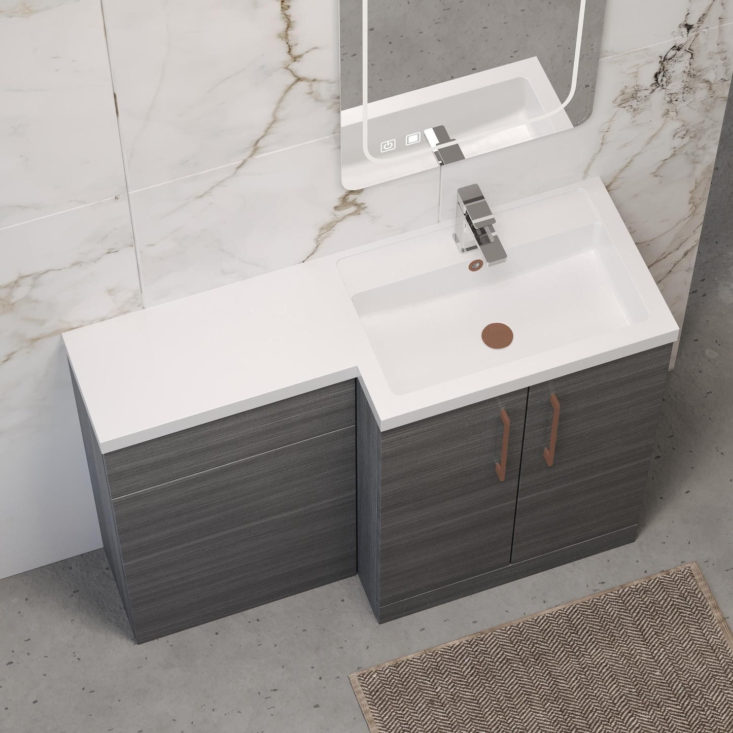 [BFLE511RH019] Bramshall Combination Vanity Unit with Basin & WC, Right Hand, 1100mm x 390mm - Choice of Colour and Handle Finish - Lifestyle 2