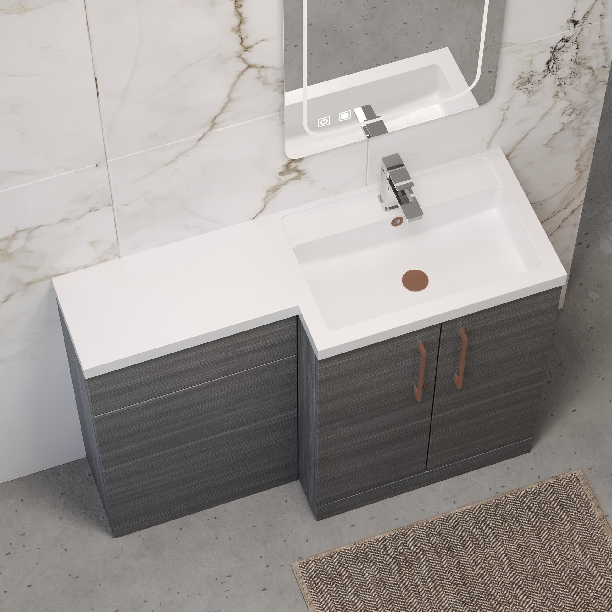 [BFLE511RH019] Bramshall Combination Vanity Unit with Basin & WC, Right Hand, 1100mm x 390mm - Choice of Colour and Handle Finish - Lifestyle 2