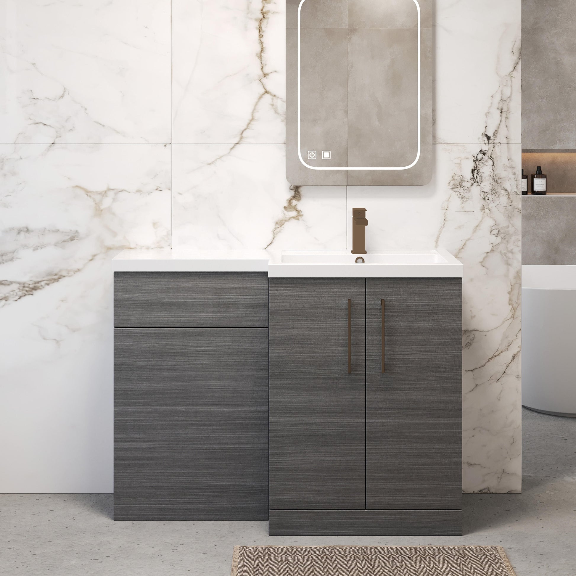 [BFLE511RH1516] Bramshall Combination Vanity Unit with Basin & WC, Right Hand, 1100mm x 390mm - Choice of Colour and Handle Finish - Lifestyle 1