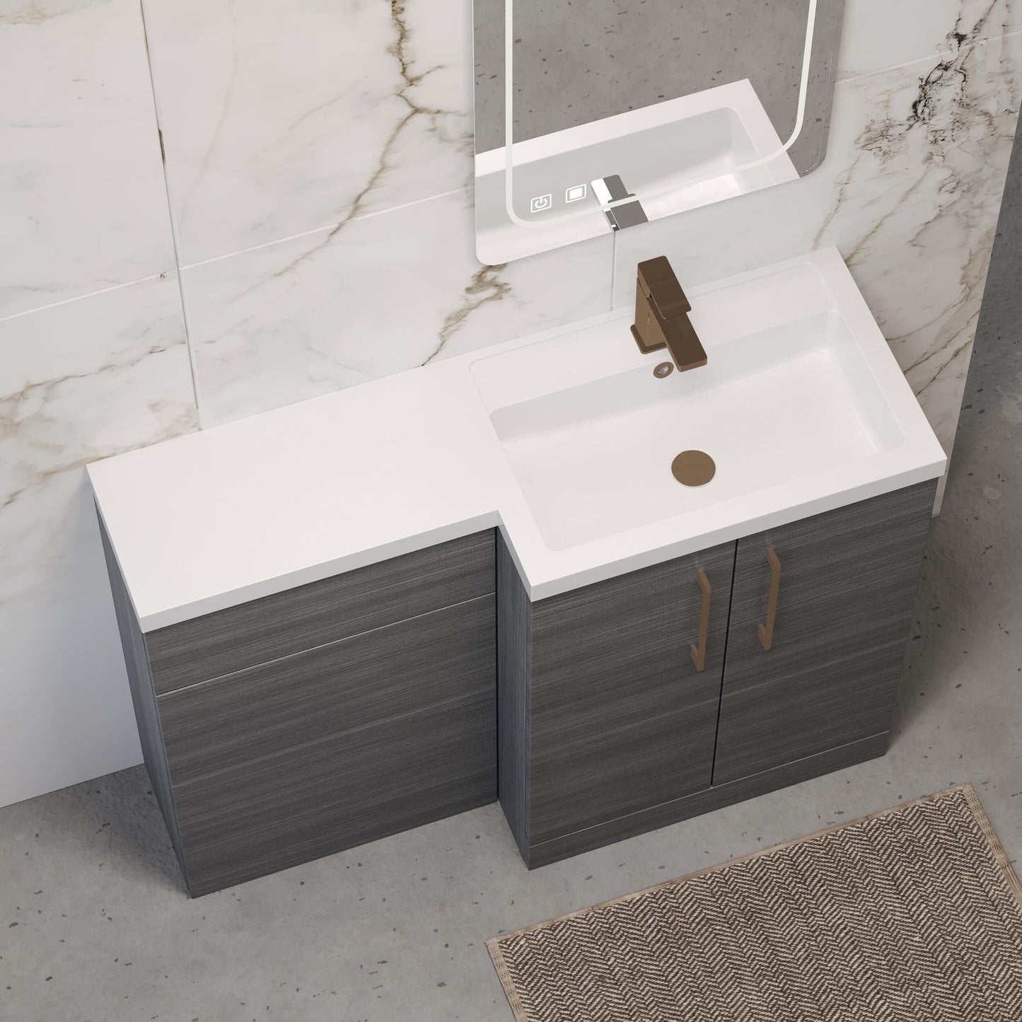 [BFLE511RH1516] Bramshall Combination Vanity Unit with Basin & WC, Right Hand, 1100mm x 390mm - Choice of Colour and Handle Finish - Lifestyle 2