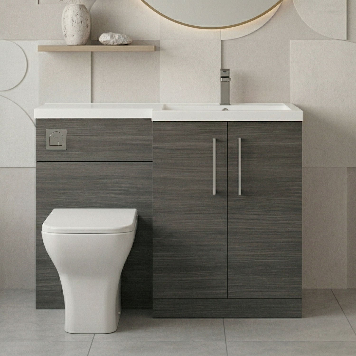 [BFLE511RH716] Bramshall Combination Vanity Unit with Basin & WC, Right Hand, 1100mm x 390mm - Choice of Colour and Handle Finish - Silo