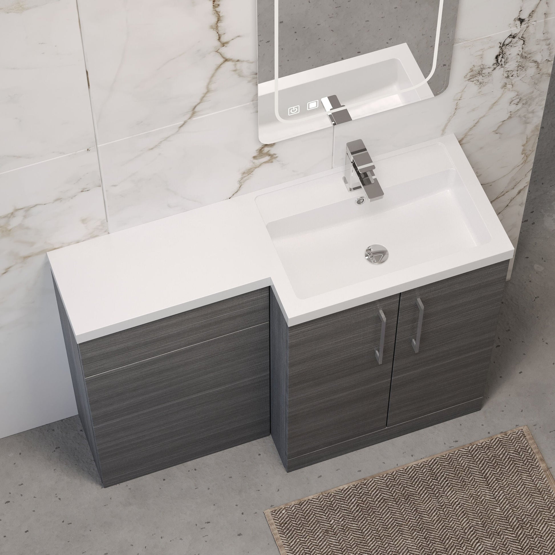 [BFLE511R] Bramshall Combination Vanity Unit with Basin & WC, Right Hand, 1100mm x 390mm - Choice of Colour and Handle Finish - Lifestyle 2