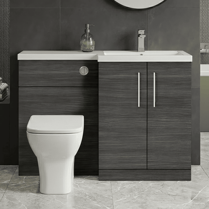 [BFLE511R] Bramshall Combination Vanity Unit with Basin & WC, Right Hand, 1100mm x 390mm - Choice of Colour and Handle Finish - Silo