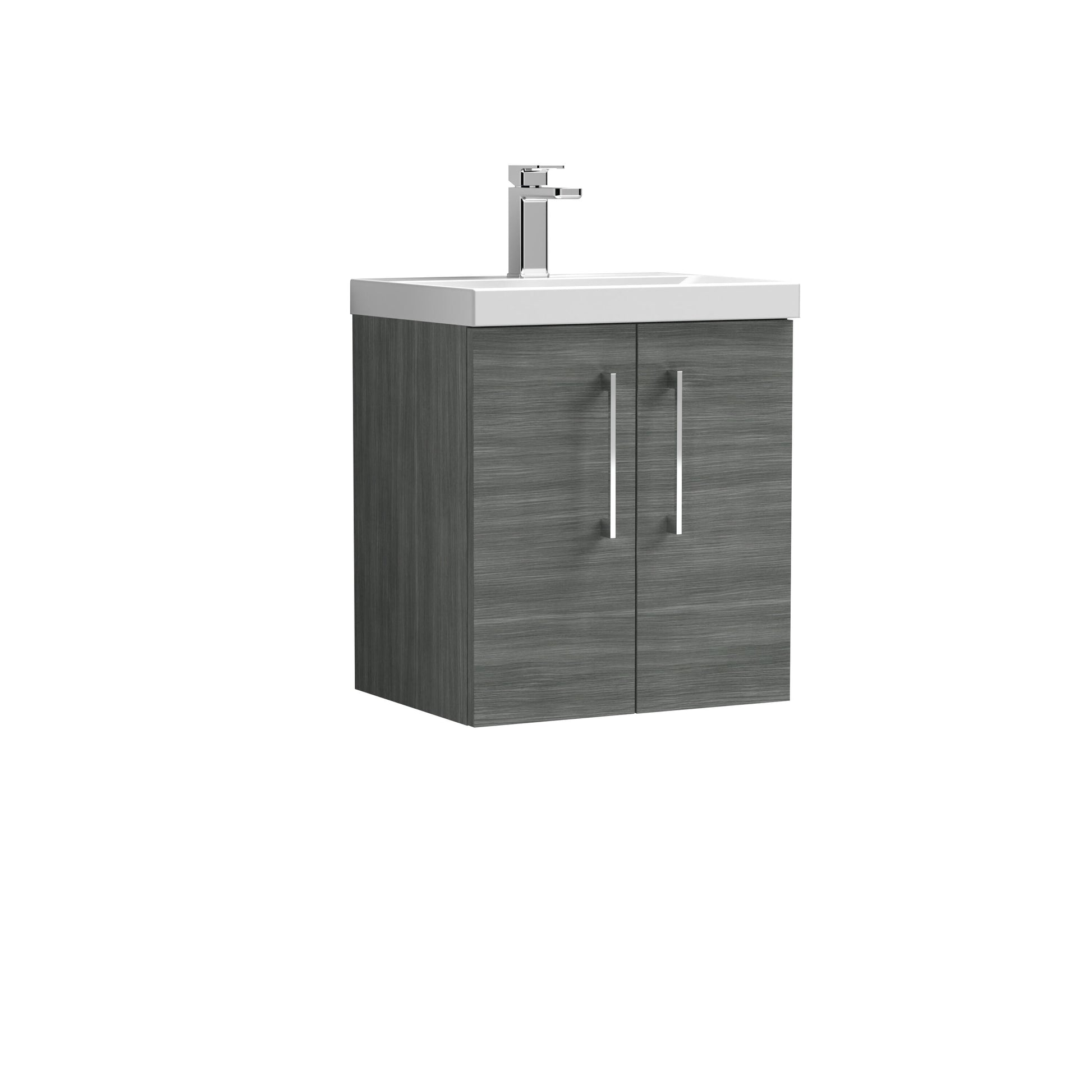 [BFLE521A] Bramshall Contemporary 2 Door Wall Hung Vanity Basin Unit with Mid-Edge Basin, Choice of Size and Colour - Cutout