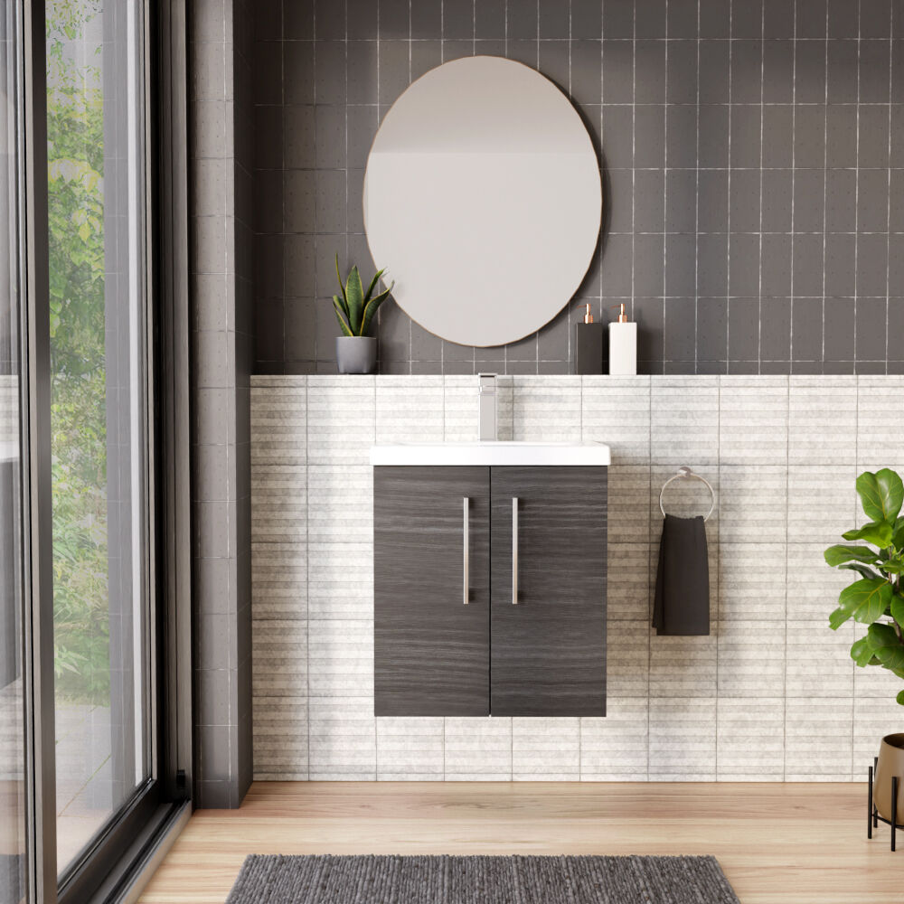 [BFLE521A] Bramshall Contemporary 2 Door Wall Hung Vanity Basin Unit with Mid-Edge Basin, Choice of Size and Colour - Lifestyle 1