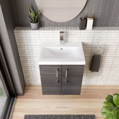 [BFLE521A] Bramshall Contemporary 2 Door Wall Hung Vanity Basin Unit with Mid-Edge Basin, Choice of Size and Colour - Lifestyle 2