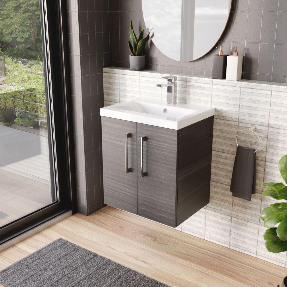 [BFLE521A] Bramshall Contemporary 2 Door Wall Hung Vanity Basin Unit with Mid-Edge Basin, Choice of Size and Colour - Lifestyle 3