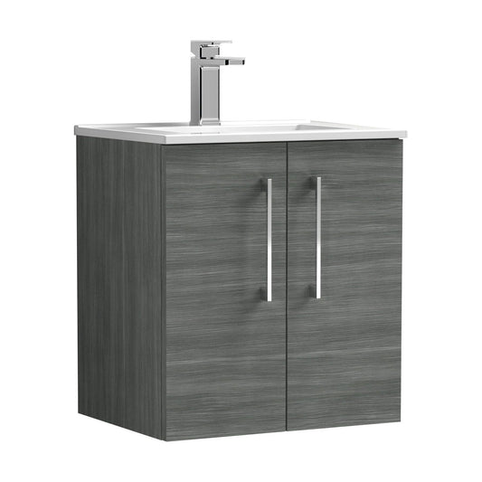 [BFLE521B] Balterley  Contemporary Bathroom 2 Soft Close Door & Minimalist Wall Hung Vanity Unit Basin, Anthracite Woodgrain, 500mm - Cutout