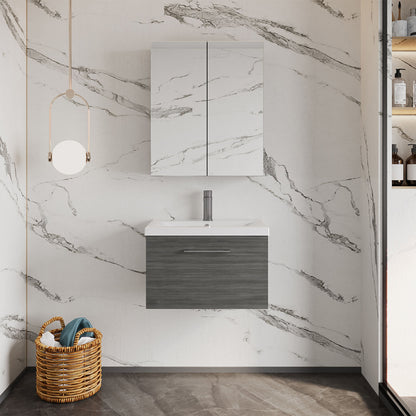 [BFLE522AH716] Bramshall Wall Hung 1 Drawer Vanity Unit with Mid-Edge Ceramic Basin - Choice of Colour, Handle Finish and Size - Lifestyle 1