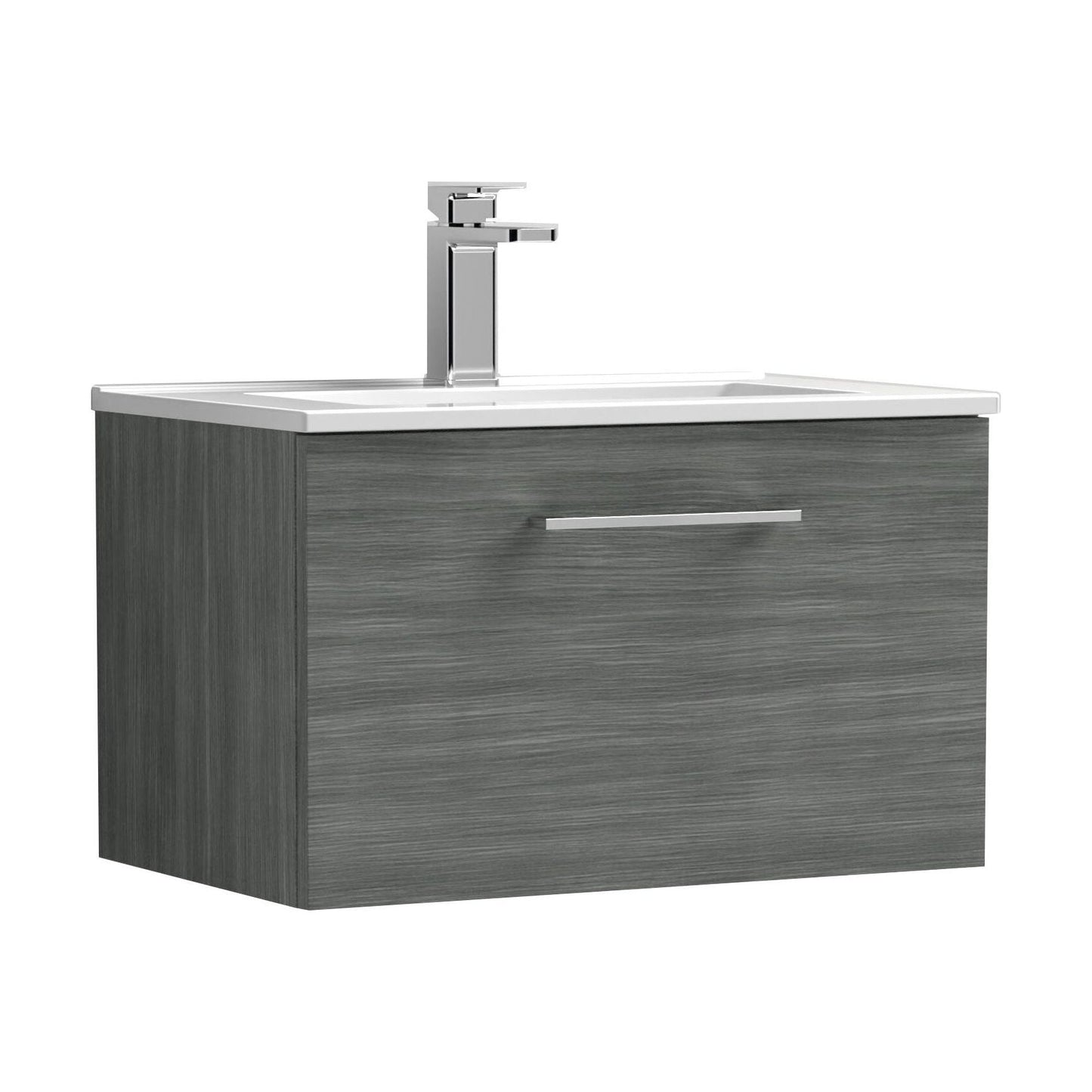 [BFLE522B] Balterley  Contemporary Bathroom 1 Soft Close Drawer & Minimalist Wall Hung Vanity Unit Basin, Anthracite Woodgrain, 600mm - Cutout