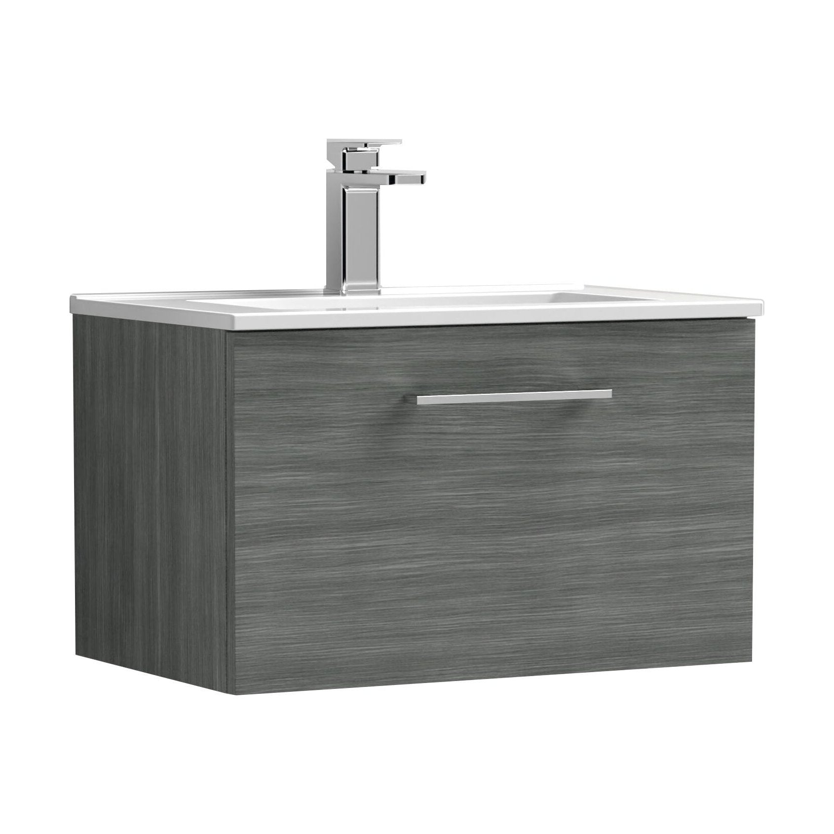 [BFLE522B] Balterley  Contemporary Bathroom 1 Soft Close Drawer & Minimalist Wall Hung Vanity Unit Basin, Anthracite Woodgrain, 600mm - Cutout