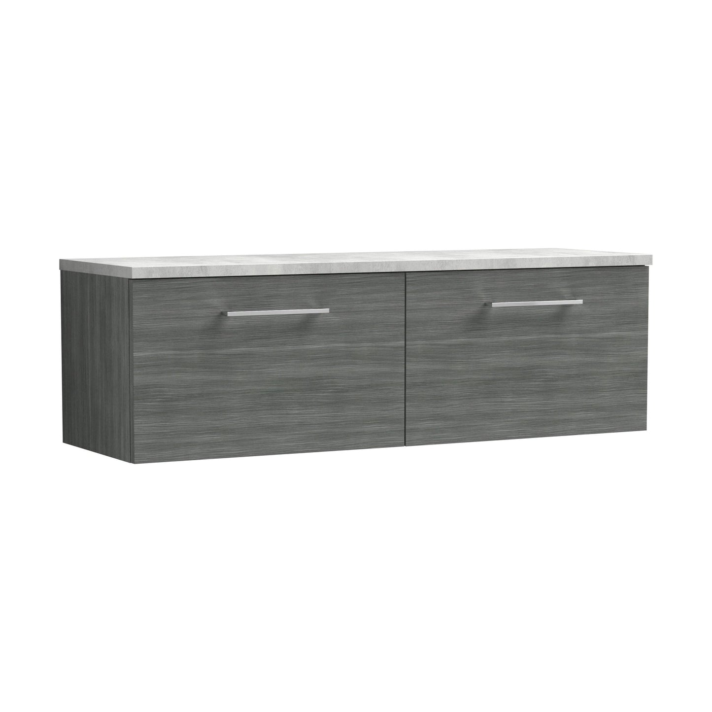 [BFLE522LBG2] Balterley Level 1200mm Wall Hung 2 Drawer Vanity Unit & Laminate Worktop for Contemporary Bathroom Storage - Anthracite Woodgrain - Cutout