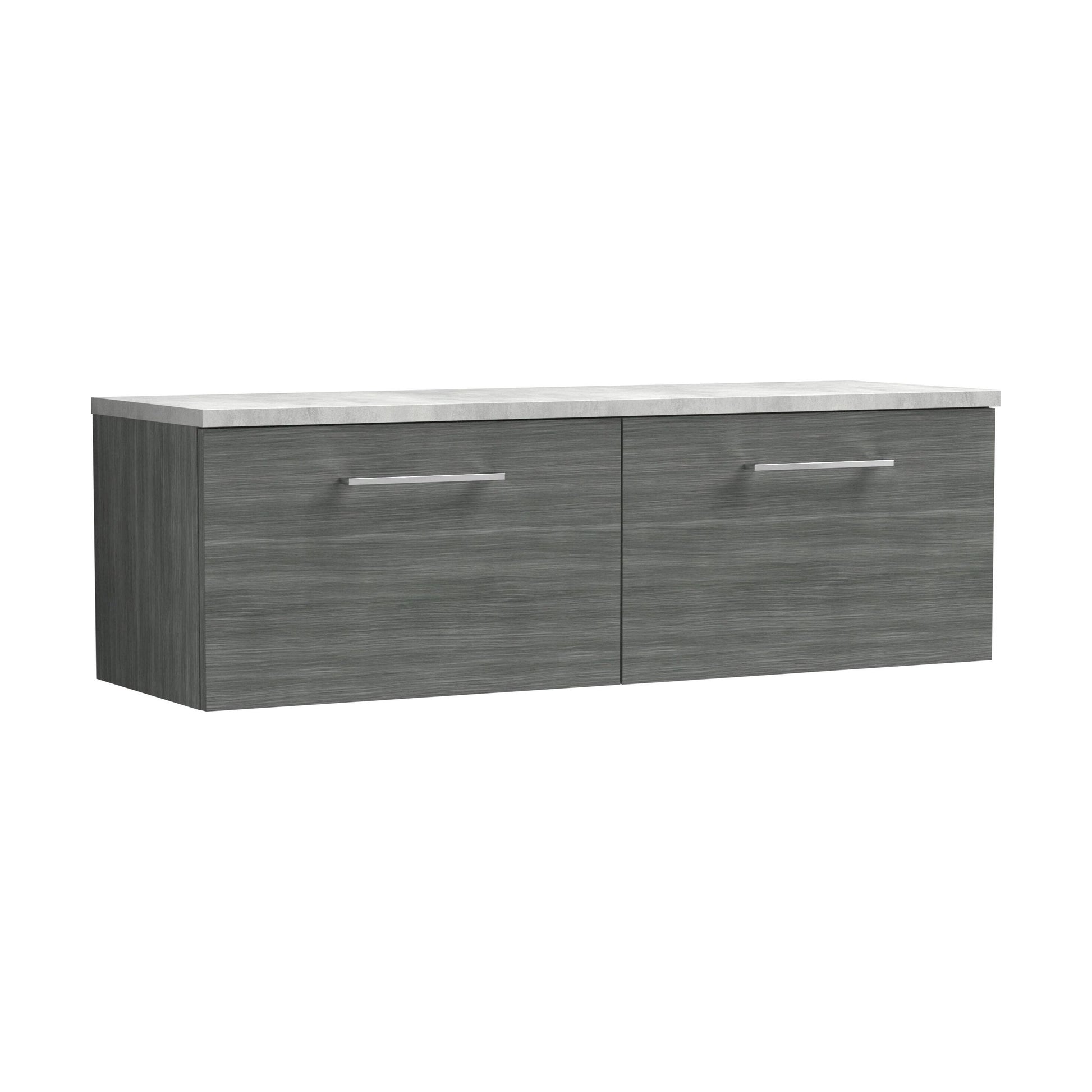 [BFLE522LBG2] Balterley Level 1200mm Wall Hung 2 Drawer Vanity Unit & Laminate Worktop for Contemporary Bathroom Storage - Anthracite Woodgrain - Cutout
