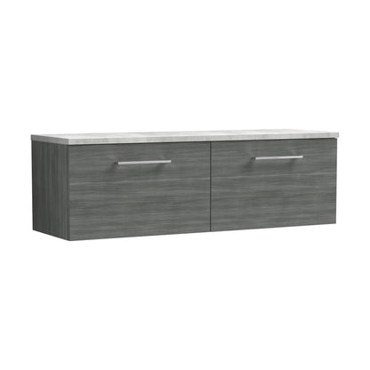 [BFLE522LBG2] Balterley Level 1200mm Wall Hung 2 Drawer Vanity Unit & Laminate Worktop for Contemporary Bathroom Storage - Anthracite Woodgrain - Cutout