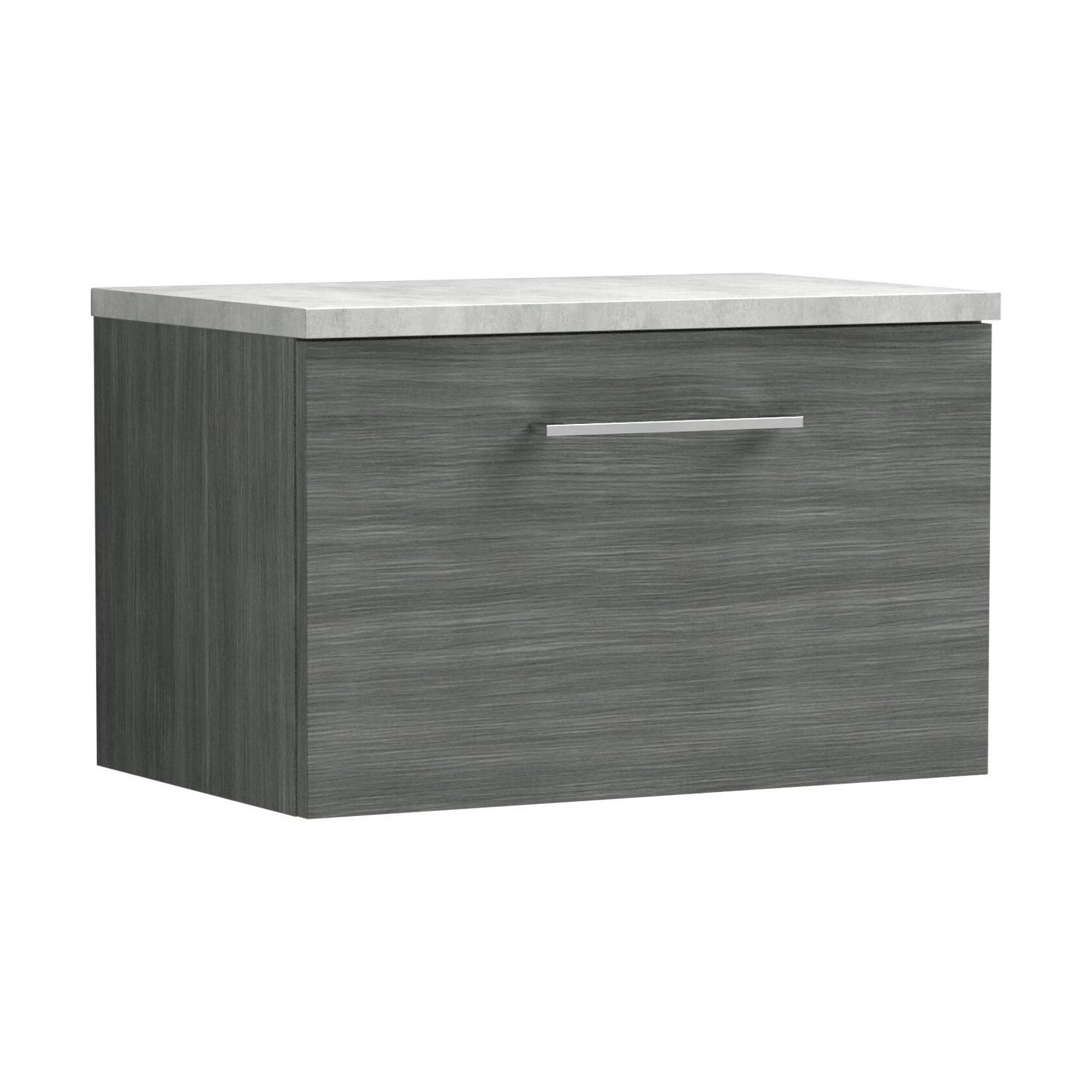 [BFLE522LBG] Balterley Level 600mm Wall Hung 1 Drawer Vanity Unit with Laminate Worktop for Modern Bathroom Storage - Anthracite Woodgrain - Cutout
