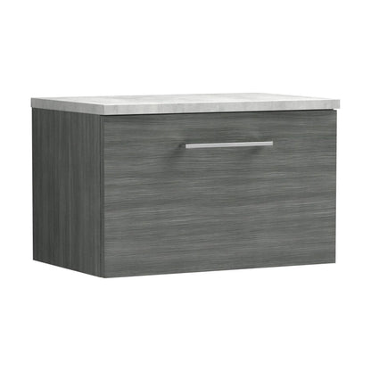 [BFLE522LBG] Balterley Level 600mm Wall Hung 1 Drawer Vanity Unit with Laminate Worktop for Modern Bathroom Storage - Anthracite Woodgrain - Cutout