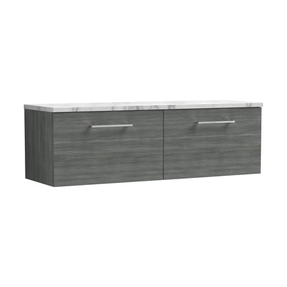 [BFLE522LCM2] Balterley Level 1200mm Wall Hung 2 Drawer Vanity Unit with Laminate Worktop for Modern Bathroom Storage - Anthracite Woodgrain - Cutout