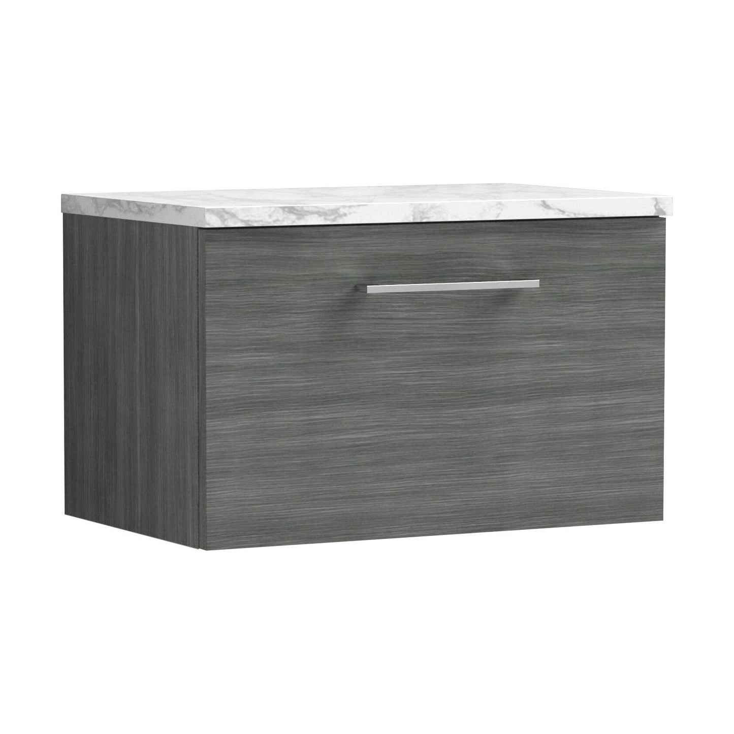 [BFLE522LCM] Balterley Level 600mm Wall Hung 1 Drawer Vanity Unit & Laminate Worktop for Contemporary Bathroom Storage - Anthracite Woodgrain - Cutout