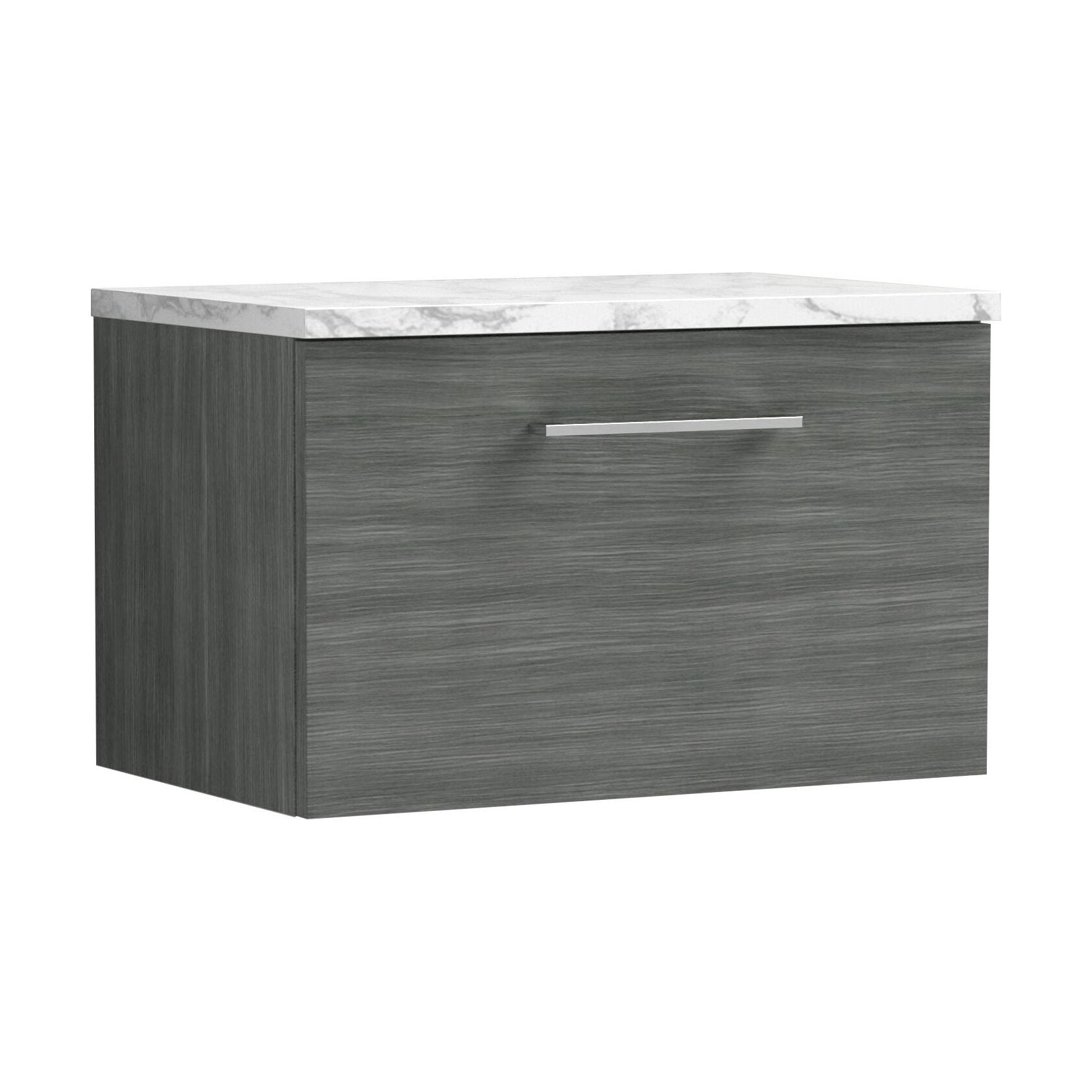 [BFLE522LCM] Balterley Level 600mm Wall Hung 1 Drawer Vanity Unit & Laminate Worktop for Contemporary Bathroom Storage - Anthracite Woodgrain - Cutout