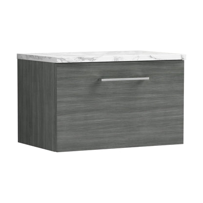 [BFLE522LCM] Balterley Level 600mm Wall Hung 1 Drawer Vanity Unit & Laminate Worktop for Contemporary Bathroom Storage - Anthracite Woodgrain - Cutout