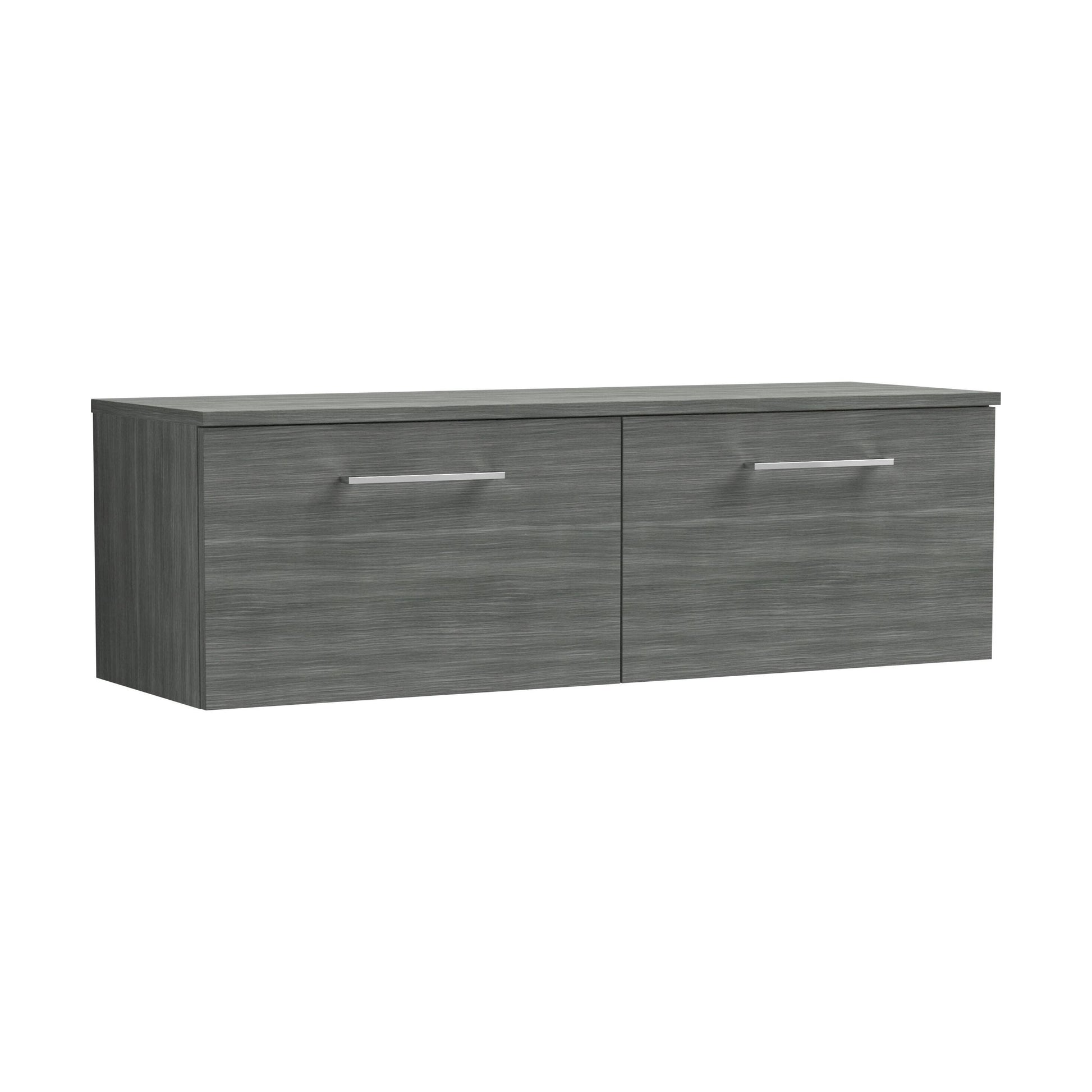 [BFLE522W2] Balterley Level Contemporary Bathroom Wall Hung 2-Drawer Vanity Unit with Worktop, Anthracite Woodgrain, 1200mm - Cutout