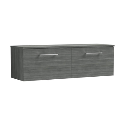 [BFLE522W2] Balterley Level Contemporary Bathroom Wall Hung 2-Drawer Vanity Unit with Worktop, Anthracite Woodgrain, 1200mm - Cutout