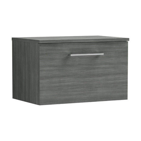 [BFLE522W] Balterley Level Modern Bathroom 600mm Wall Hung 1-Drawer Vanity Unit with Worktop, Soft Close Drawer, Anthracite - Cutout