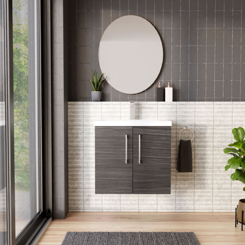 [BFLE5233A] Bramshall Contemporary 2 Door Wall Hung Vanity Basin Unit with Mid-Edge Basin, Choice of Size and Colour - Lifestyle 1